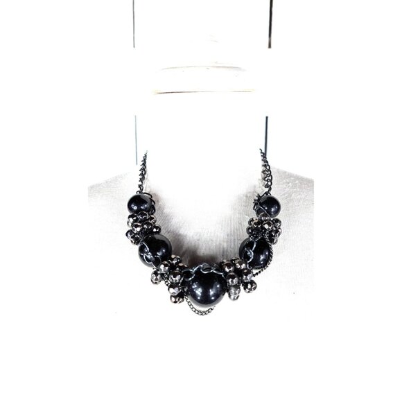 Vintage black chunky beaded chain choker necklace - Picture 2 of 4